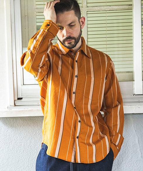 MR.OLIVE/LYOCELL LINEN BREND MULTI STRIPE / REGULAR COLLAR SHIRT ミスターオリーブ/リヨセルストライプ / レギュラーカラーシャツ